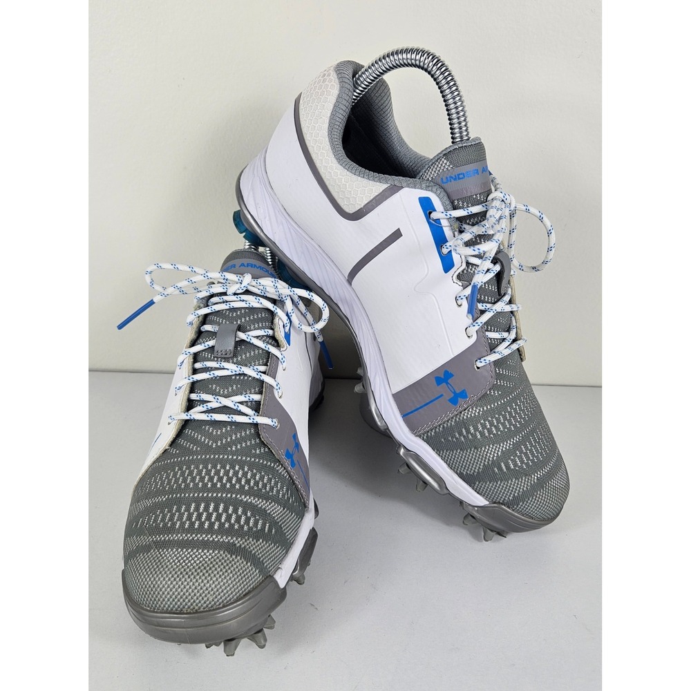 Under Armour Tempo Sport Womens 6 Golf Cleats Shoes White Grey Blue 1292752-141